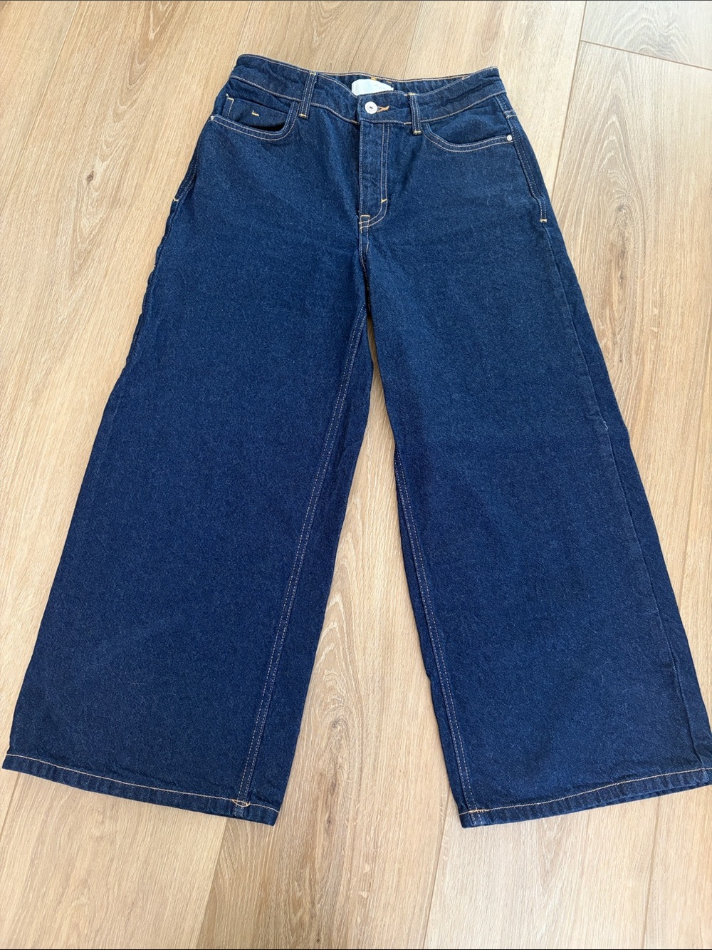 Zara Wide-Leg Ankle Crop Jeans in Dark Blue